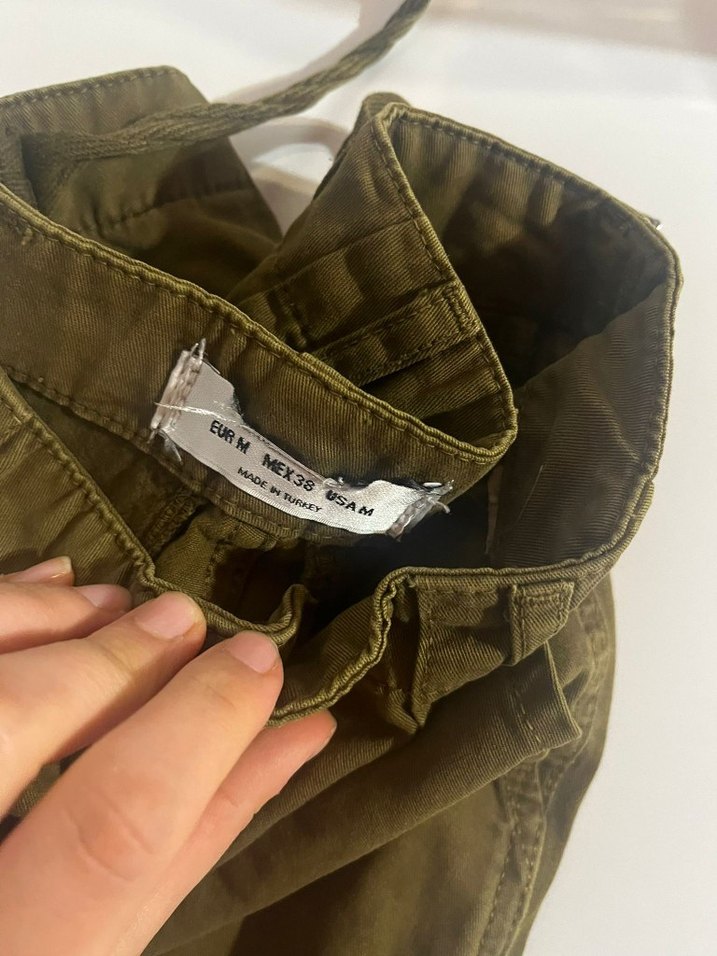 Kadın Haki Keten Rahat Kesim Fermuarlı Pantolon - Görsel 5