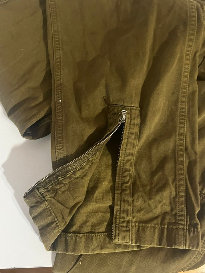 Kadın Haki Keten Rahat Kesim Fermuarlı Pantolon - Görsel 3