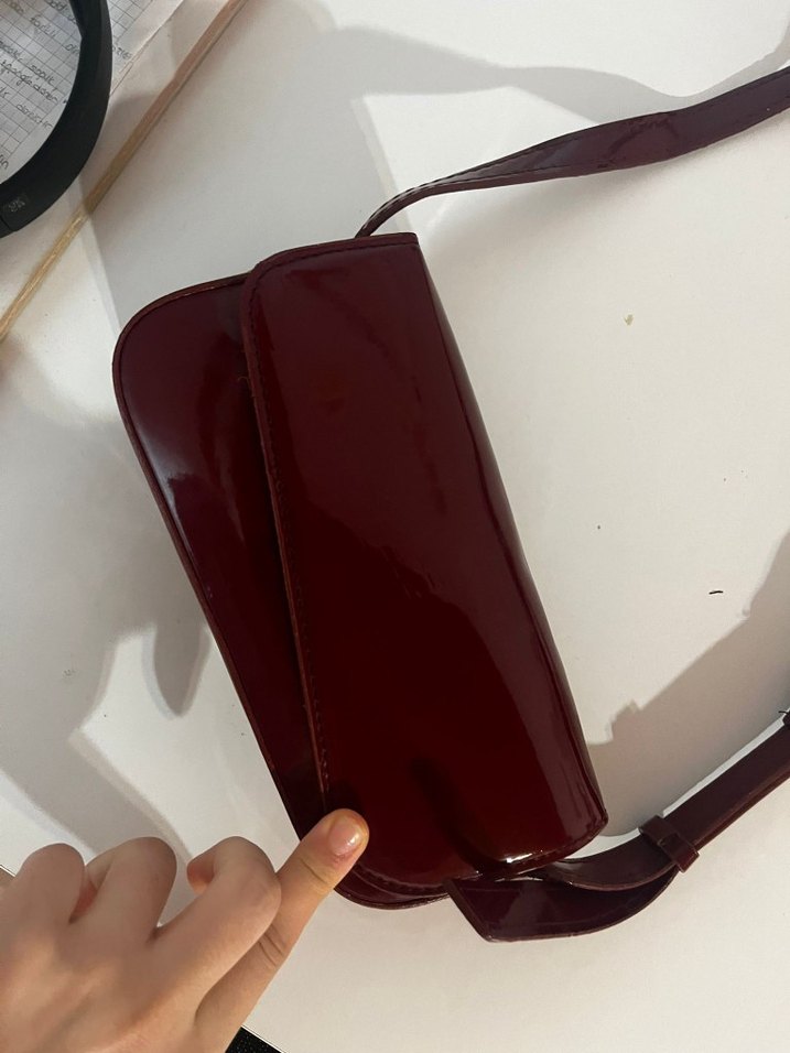 Bordo Deri Kadın Omuz Çantası - Görsel 2