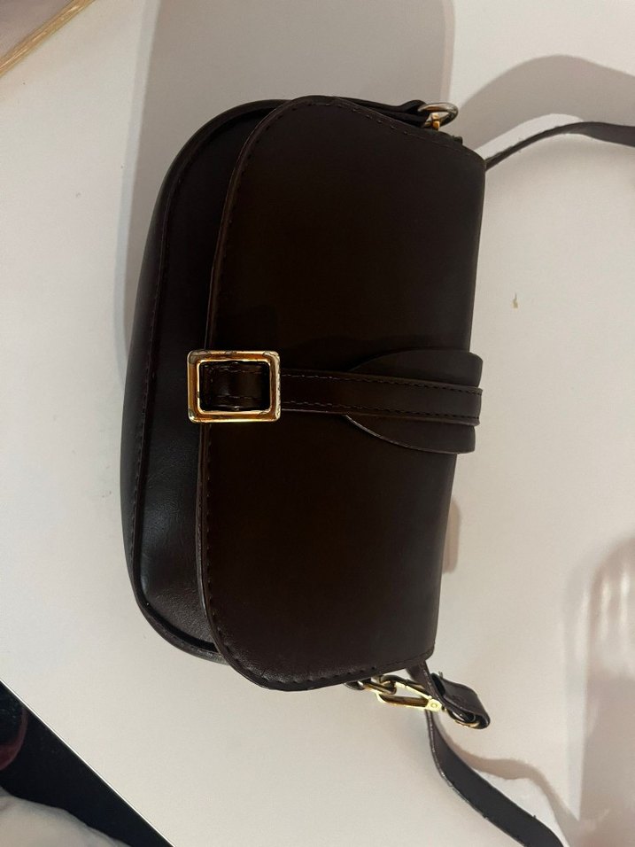 Kahverengi Deri Kadın Çanta Tokalı - Görsel 4