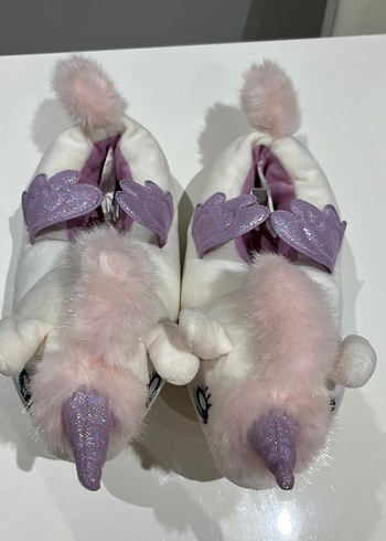 Kızlar için Beyaz Peluş Unicorn Ev Terliği - Görsel 3