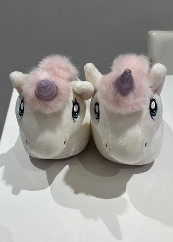 Kızlar için Beyaz Peluş Unicorn Ev Terliği - Görsel 2