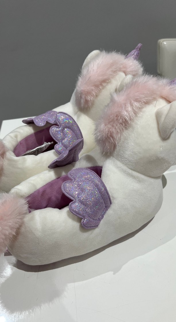 Kızlar için Beyaz Peluş Unicorn Ev Terliği - Görsel 5