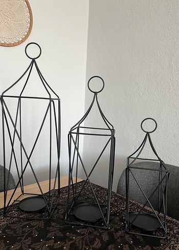 Siyah Metal Mumluk Seti - 3 Parça