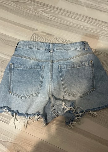 Bershka Mavi Bağlama Desenli Mini Denim Şort