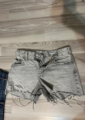 Gri Mini Kot Şort Bol Kesim