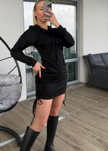 Siyah Mini/Midi Uzun Kollu Elbise - Görsel 2