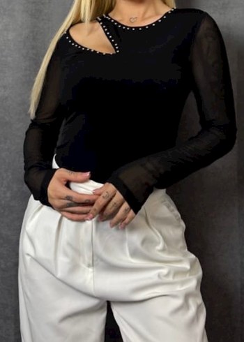 Kadın Siyah Asimetrik Kesim Bluz - Görsel 2