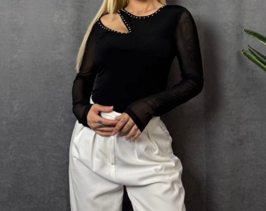 Kadın Siyah Asimetrik Kesim Bluz - Görsel 2