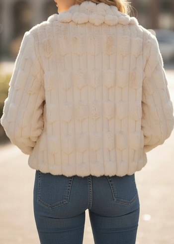 Beyaz Peluş Kadın Ceket - Görsel 4