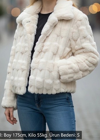 Beyaz Peluş Kadın Ceket - Görsel 3
