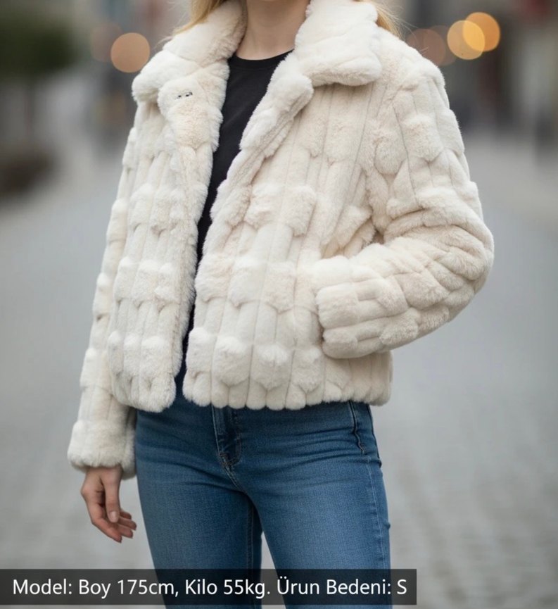 Beyaz Peluş Kadın Ceket - Görsel 3