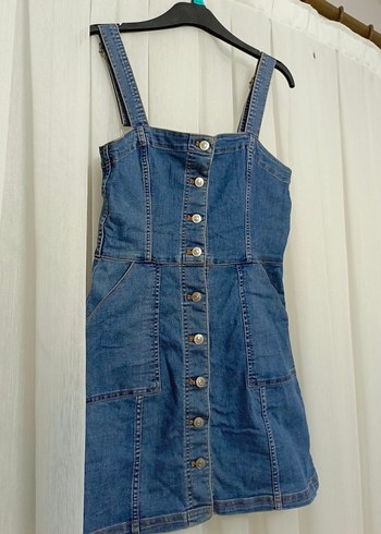 Düğmeli Mavi Denim Kadın Kısa Tulum