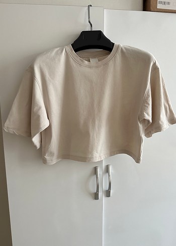 Bej Kısa Kollu Oversize Basic Tişört
