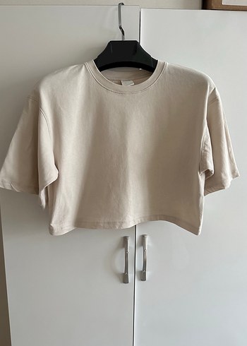 H&M Bej Kısa Kollu Oversize Basic Tişört
