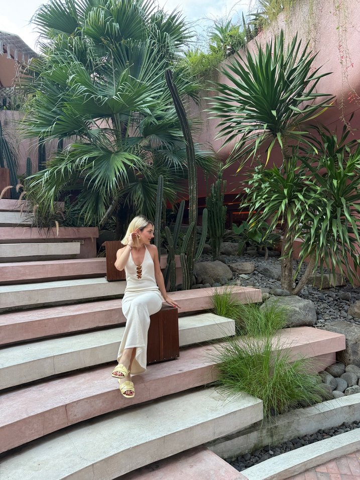 Bej örme toka detaylı plaj ve günlük elbise - Görsel 4