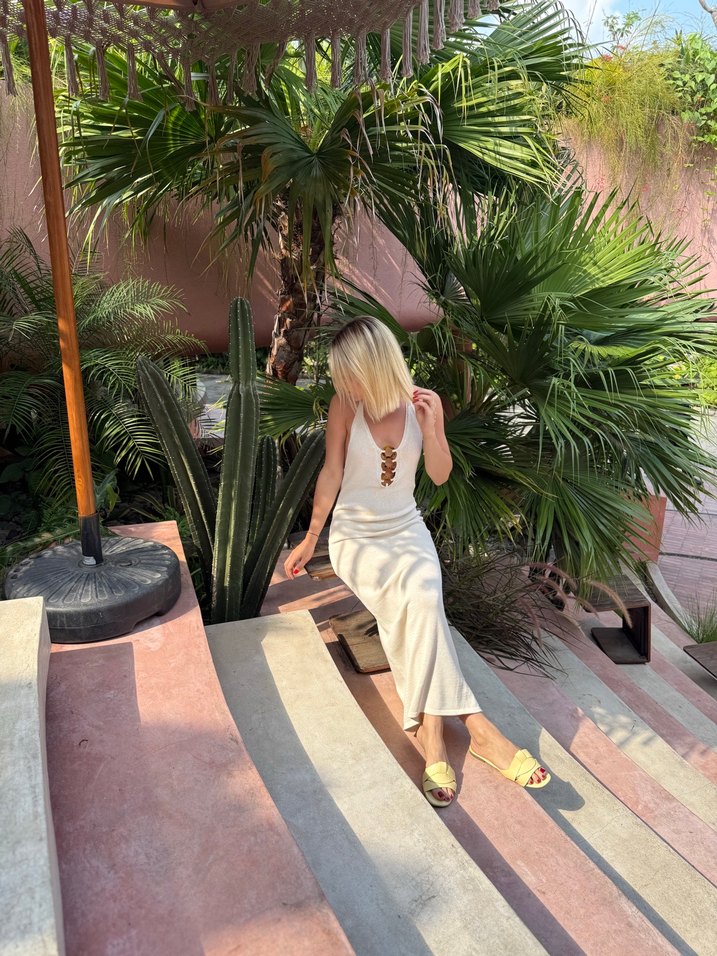 Bej örme toka detaylı plaj ve günlük elbise - Görsel 3