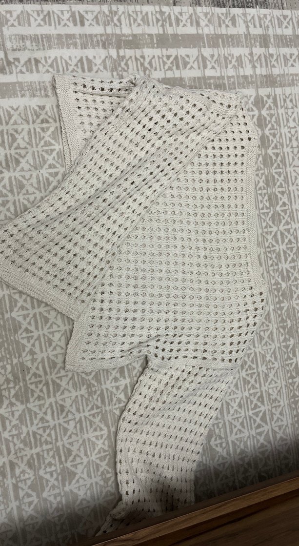 Gri-Beyaz Örgü Desensiz triko kazak - Görsel 2