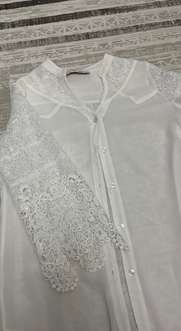 Dantel Detaylı Beyaz Bohem Kadın Gömlek - Görsel 2