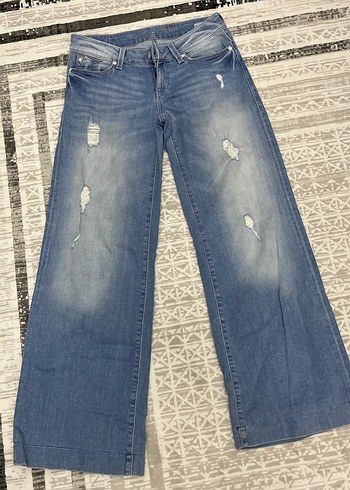 Kadın Mavi Geniş Paça Midi Kot Pantolon
