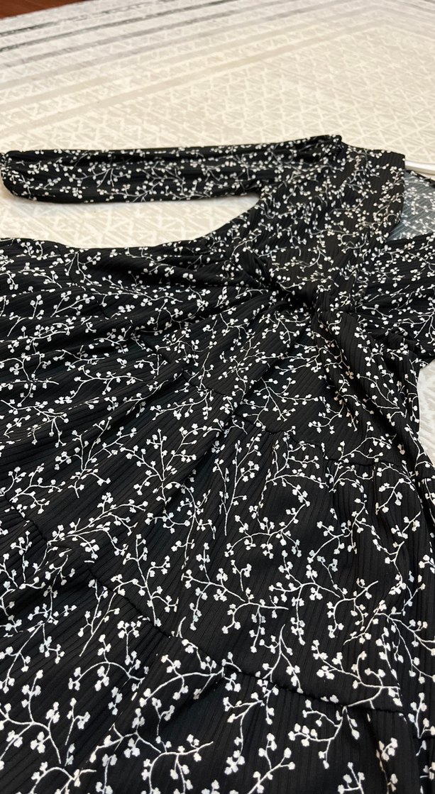 Uzun Kollu Siyah Bağlama Desenli Bohem Elbise - Görsel 2