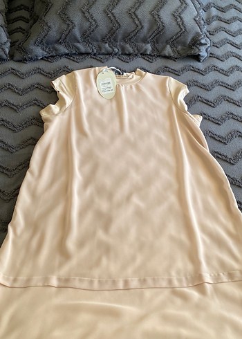 Bej Saten  Midi gömlek içi tunik - Görsel 6