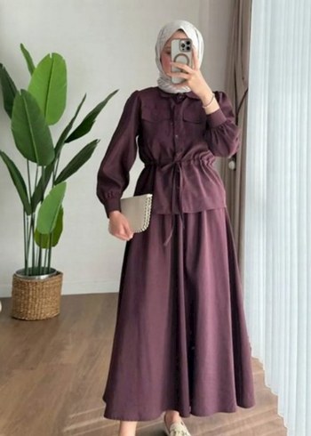 Trendyol & Milla Bordo Uzun Kollu Beli Kusakli Kadin Elbise
