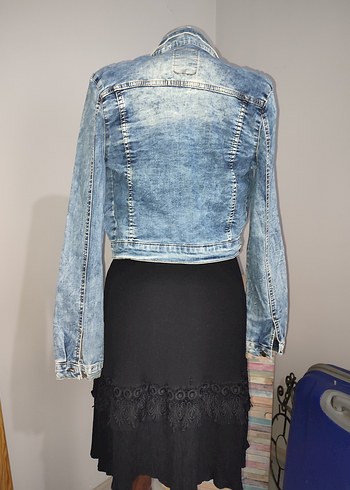 m Beden Kadın Mavi Düğmeli Denim Ceket