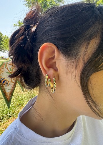 Renkli Taşlı Üçlü Küpe Seti - Görsel 2