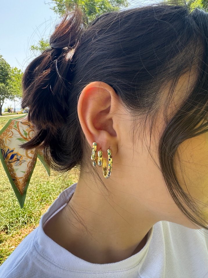 Renkli Taşlı Üçlü Küpe Seti - Görsel 2