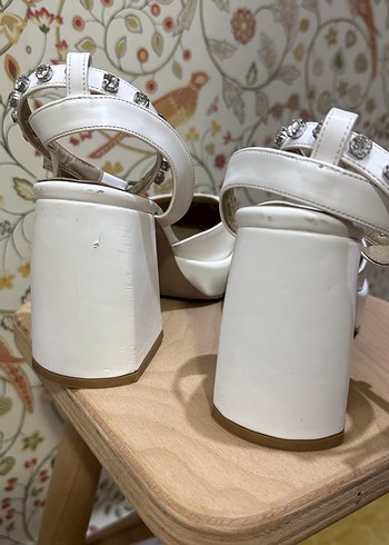 Beyaz Platform Topluklu Gelin Aykkabısı - Görsel 5