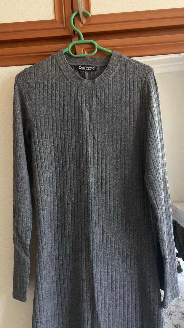 Gri Uzun Triko Kadın Elbise - Görsel 2