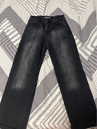 s Beden Siyah eskitmeli baggy jean