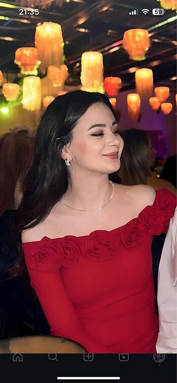 Diğer Kırmızı gül detaylı mini elbise