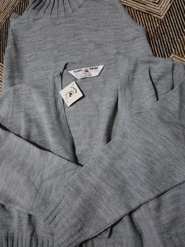 Gri Uzun Kollu Boğazlı Kadın Elbise - Görsel 2