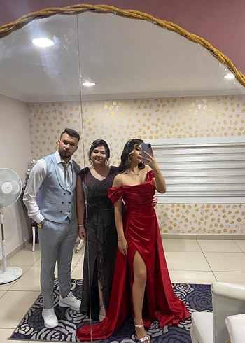 Saten kırmızı abiye - Görsel 6