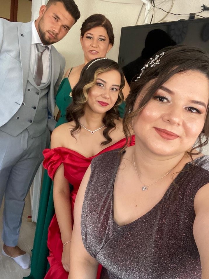 Saten kırmızı abiye - Görsel 5