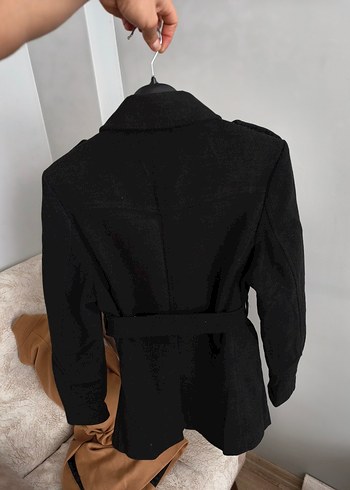 Kuşaklı Siyah Midi erkek Kaban - Görsel 5