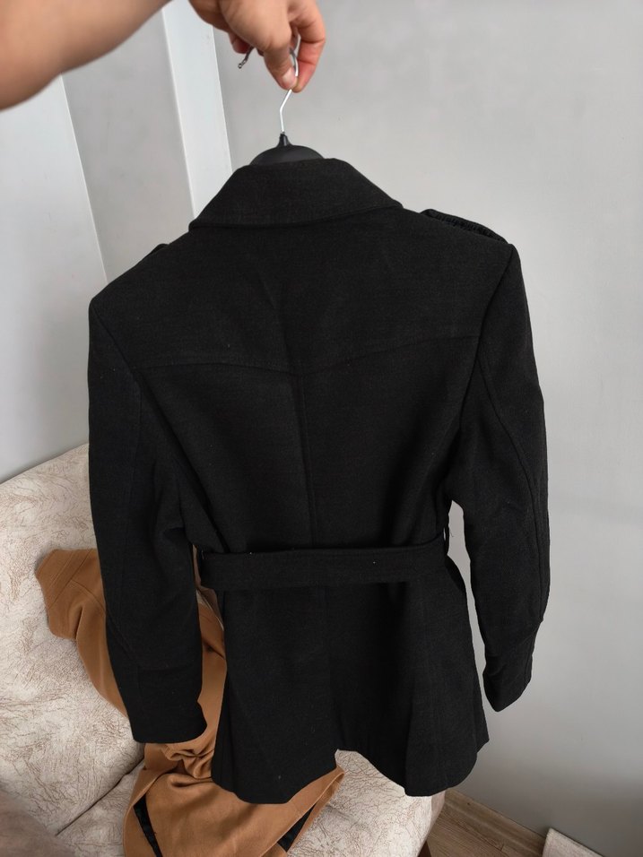 Kuşaklı Siyah Midi erkek Kaban - Görsel 5