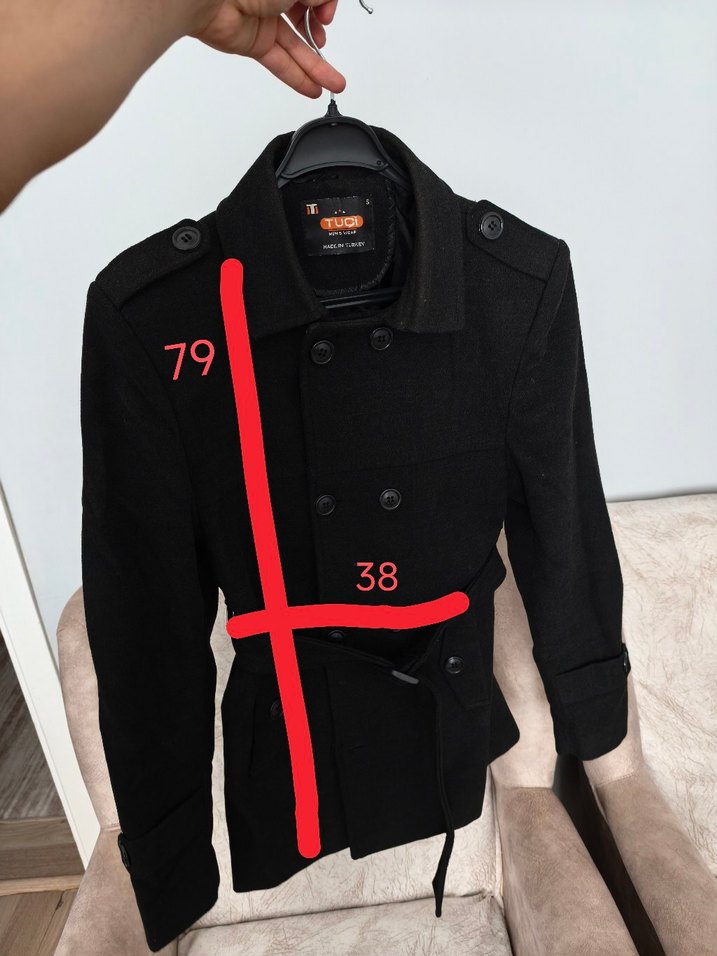 Kuşaklı Siyah Midi erkek Kaban - Görsel 2