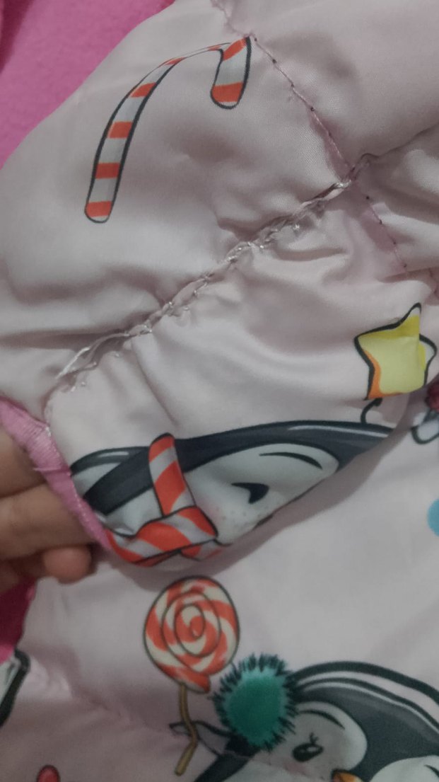 Kız Çocuk Kapüşonlu Pembe Baskılı Puff Mont - Görsel 4