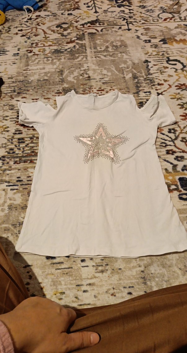 Kız Çocuk Beyaz Payetli Kısa Kollu Tişört - Görsel 2