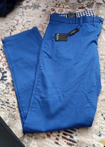 Erkek Koyu Mavi Kemerli Regular Fit Pantolon - Görsel 3