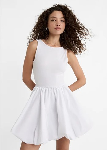 Stradivarius Stradivarius Beyaz Mini Balon Elbise