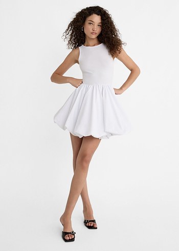 Stradivarius Beyaz Mini Balon Elbise