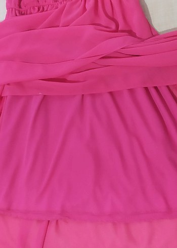 l Beden pembe Renk Pembe V Yakalı Uzun Salaş Elbise