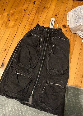 Siyah Denim Kadın Midi Uzun etek