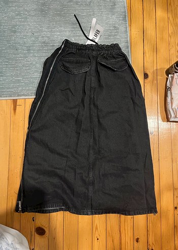 Diğer Siyah Denim Kadın Midi Uzun etek