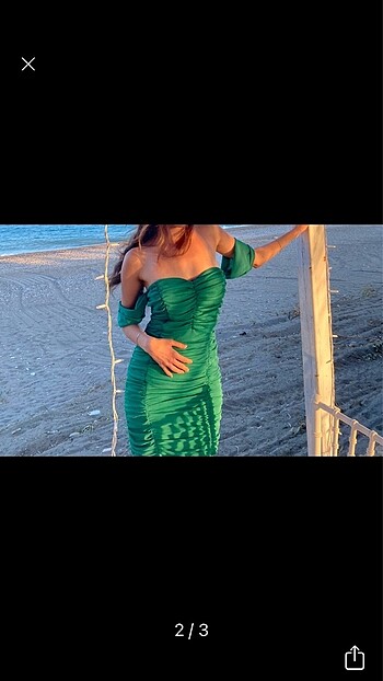 Zara Yeşil drapeli kol detaylı straplez elbise