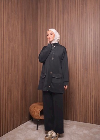 Düğmeli Siyah Kadın ikili takım - Görsel 2
